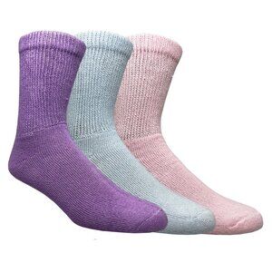 6 Pairs Womens 85% Cotton Diabetic Assorted Crew Socks